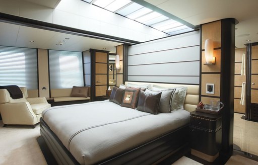 skylight about bed in master suite of motor yacht HARLE 