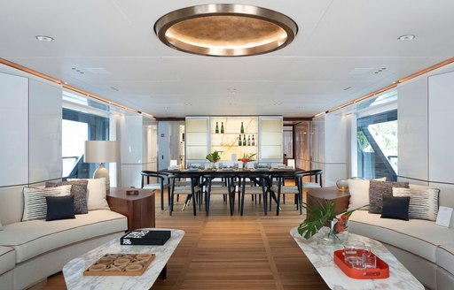 main salon of luxury charter yacht rebeca