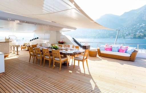 Alfresco dining set up on luxury yacht W