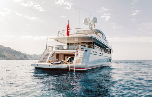 drop-down swim platform on board luxury yacht Calypso