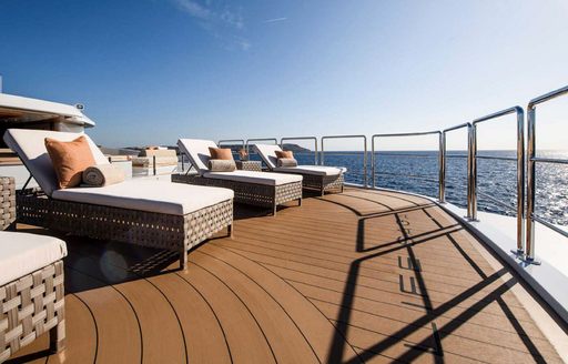 Sun loungers onboard charter yacht LIFE SAGA
