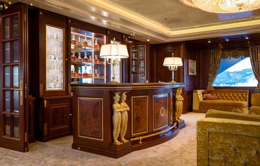 Interior wet bar onboard charter yacht BLACK PEARL