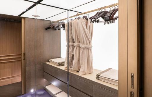 Walk-in wardrobe onboard charter yacht RAJA² 