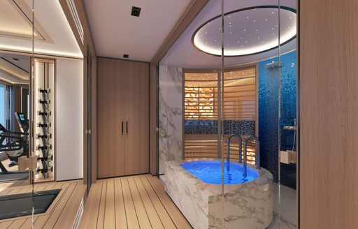 Charter yacht AMALYA entrance to sauna and gym