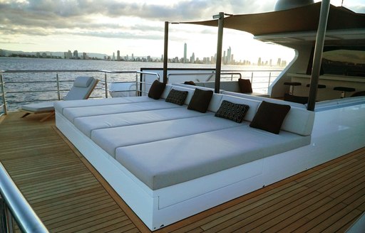 oversized sun pad on sundeck of motor yacht SAHANA 