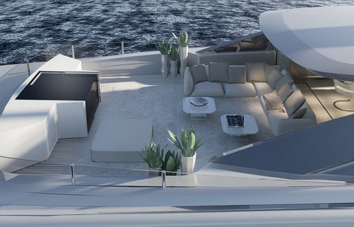 lounging area on board sundeck of motor yacht OURANOS 