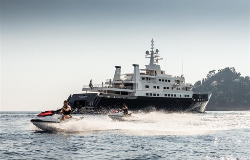 Water toys moving at speed outside superyacht Bleu De Nimes