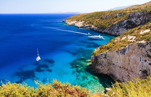 Beautiful panorama of the coast at the blue caves on the island Zakynthos