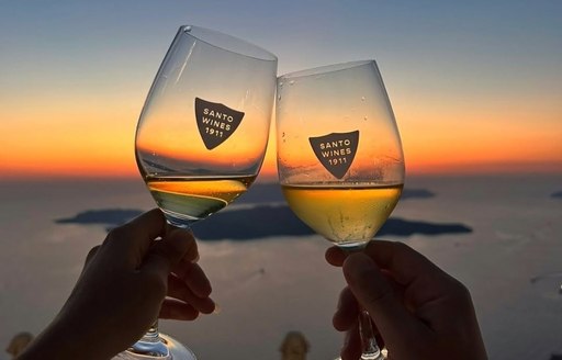Santo Wines Santorini wine glasses, sunset