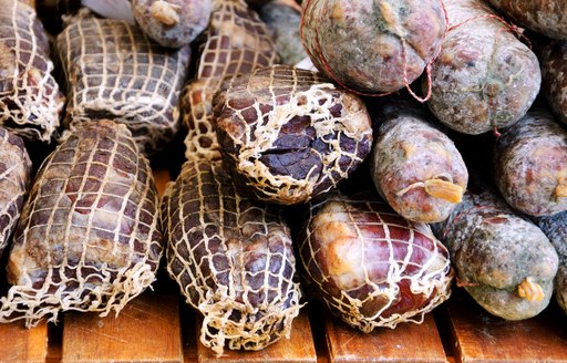 Charcuterie meats piled on top of each other in Corsica, France