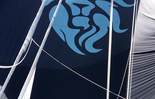 sailing yacht SILENCIO's lion spinnaker up close