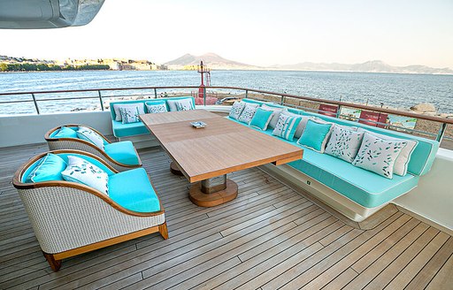 Lounging area onboard charter yacht Mimtee