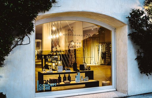 A shopfront window displaying jewelry in Porto Cervo 