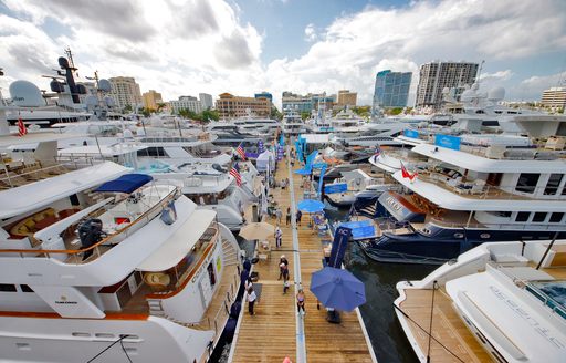 Palm Beach marina with motor yachts berthed