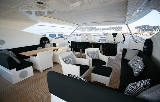 Sundeck seating areas and wet bar on board No.9 of London