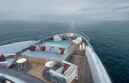 Bow rendering with deck Jacuzzi and surrounding seating onboard charter yacht ANDIAMO