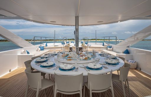 Charter yacht KEFI alfresco dining set up