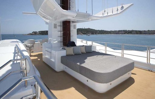 daybed on sundeck of luxury yacht wheels