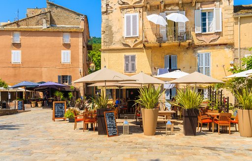 Restaurant with parasols in Corsica
