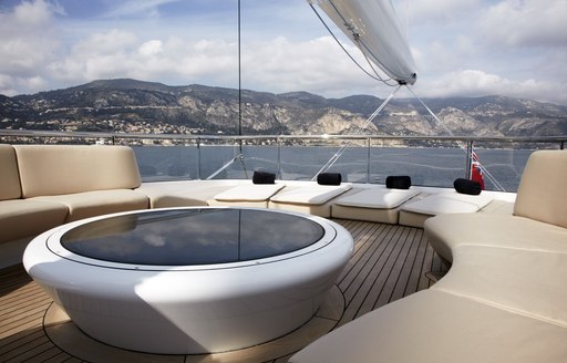 seating and sunpads of sun deck of sailing yacht panthalassa