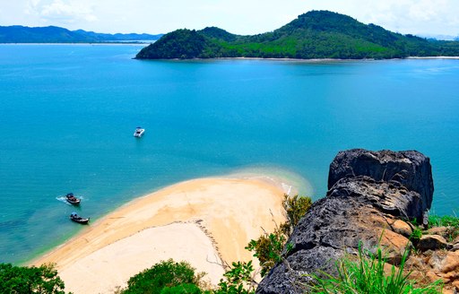 Bright blue water on island in Thailand