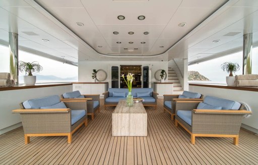 Exterior seating area onboard charter yacht HOLDIN' MY OWN