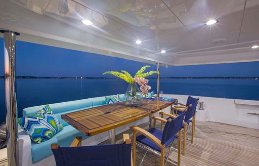 main deck aft with alfresco dining on board luxury yacht ‘Lady Carmen’