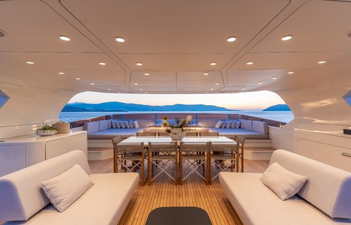 Overview of the aft deck onboard charter yacht ILLUSION II