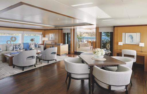 Upper salon onboard charter yacht LA BLANCA