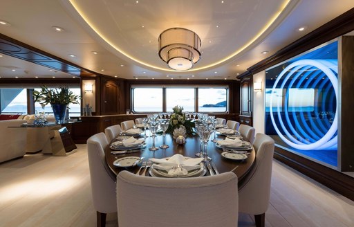 Formal dining area on board charter yacht FLAG