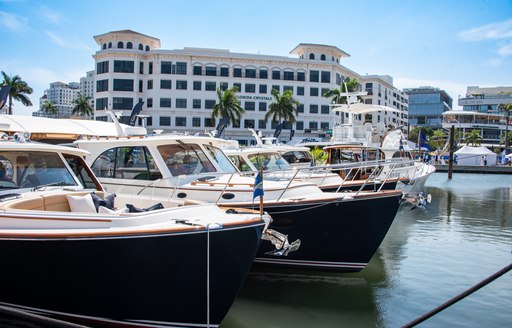 Hinckley boats berthed at Palm Beach International Boat Show