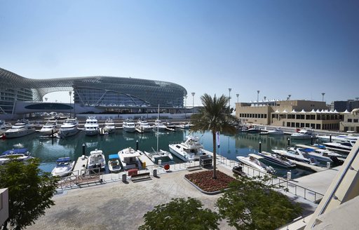 superyachts in dubai harbour for the abu dhabi grand prix