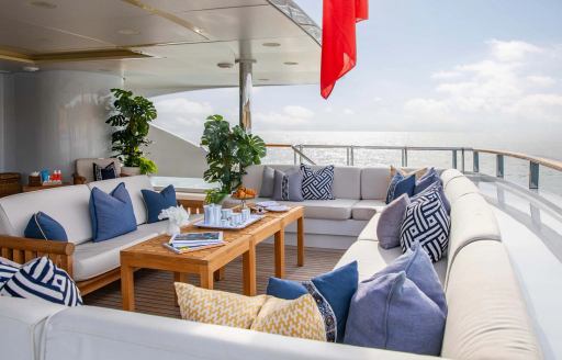Exterior seating area onboard charter yacht LA BLANCA