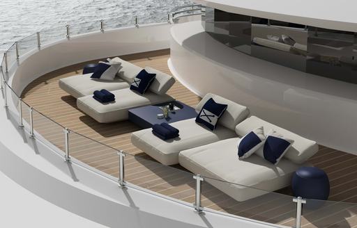 Elevated view of sun loungers onboard charter yacht PROJECT X