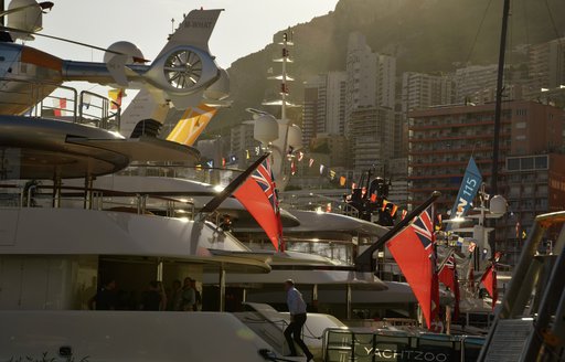 Sun going down over yachts at MYS 2018