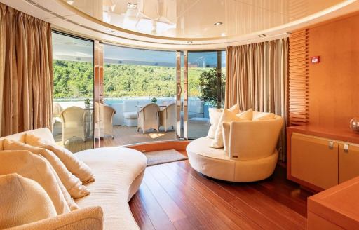 Charter yacht AGRAM interior seating with slide open doors