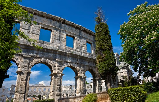 Ruins of an amphitheater in Pula, Croatia