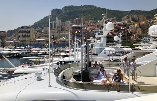 women on jacuzzi of superyacht during monaco grand prix