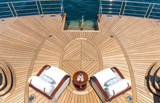 Luxury yacht TIS swim platform as seen from above