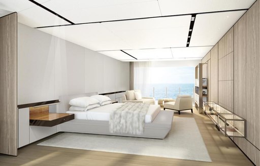 A rendering of the guest accommodation on board motor yacht CLOUDBREAK