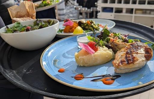 Tray of vibrant Mediterranean dishes