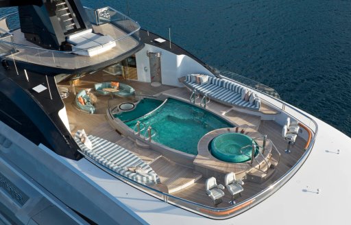 Charter yacht WHISPER aerial view of deck Jacuzzi