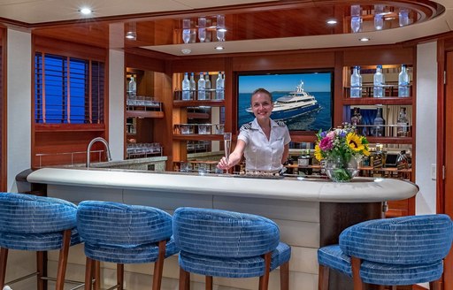 Sky lounge bar on board charter yacht PISCES