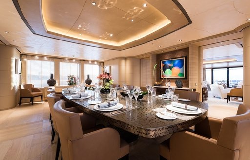 dining salon with Japanese lacquer table aboard motor yacht RoMEA 