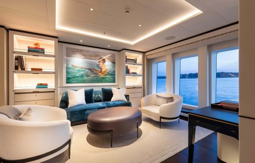 lounge area on motor yacht lunasea