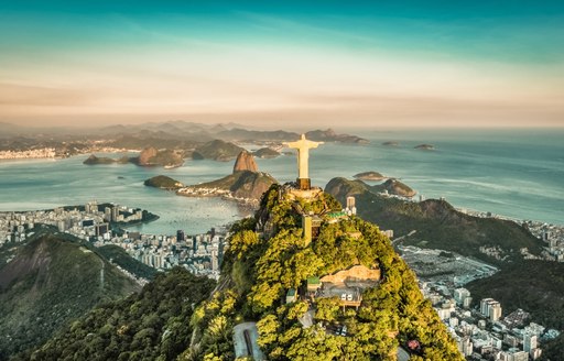 Aerial view of Botafogo Bay from high angle, Rio De Janeiro, Brazil