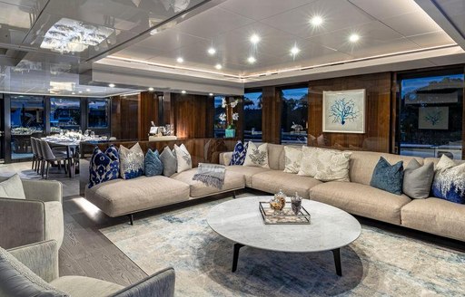 Elegant interior of superyacht OCULUS at night