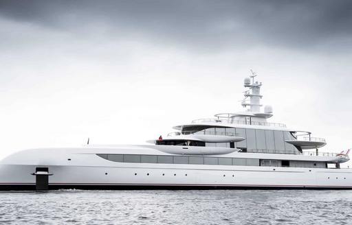 Profile of superyacht EXCELLENCE at anchor