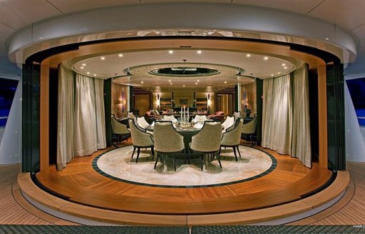 Luxurious skylounge dining on superyacht IMAGINE