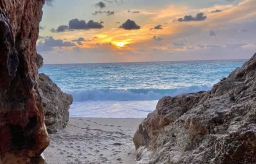 Kathisma Beach Lefkada rocks, sunset